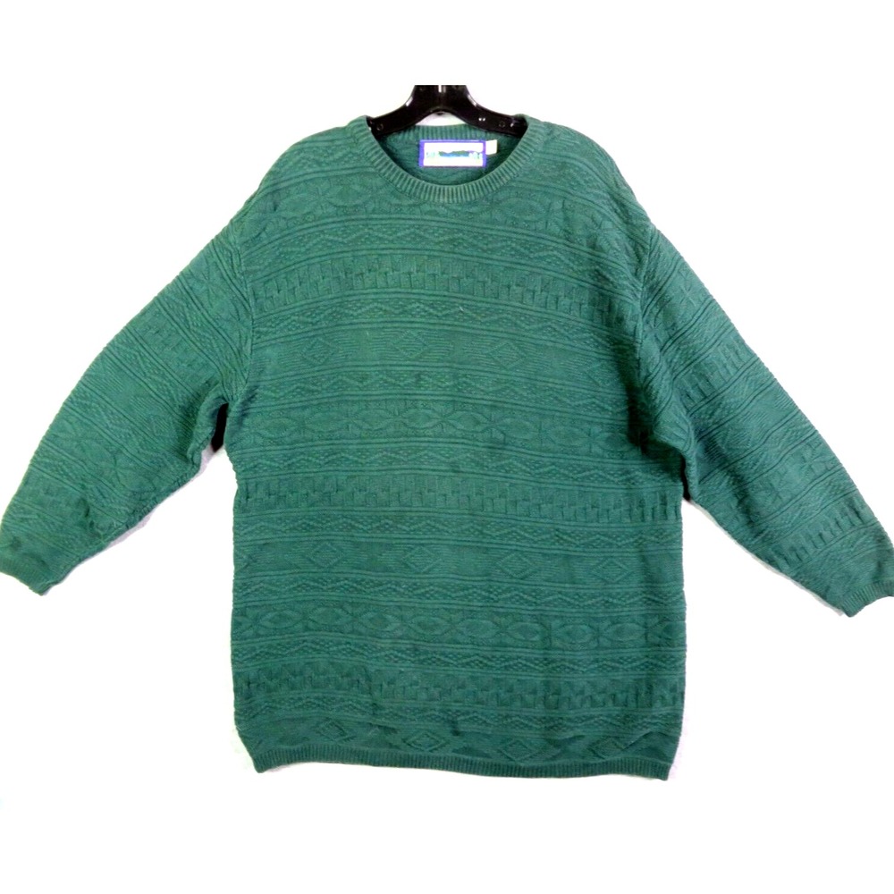 VTG Shenandoah Womens Sweater L Green 3D Holiday‎ New Year Oversized Cabincore